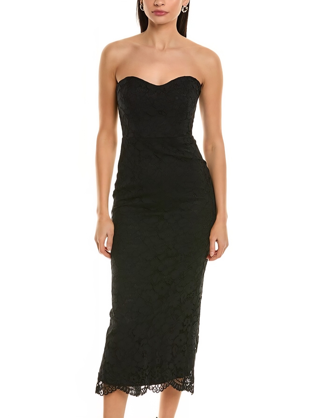 NWT Bardot Black Strapless Lace Midi Dress US 10 Sweetheart Neck MSRP $139